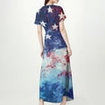 thumbnail image 3 of Women's Patriotic Feather Print V-Neck Maxi Dress, American Flag Inspired Short Sleeve Summer Casual Dress for 4th of July ,Blue M, 3 of 5