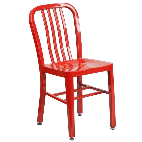 Maklaine Modern / Contemporary Metal Vertical Slat Back Dining Side Chair in Red