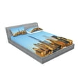 thumbnail image 2 of Ambesonne Landscape Fitted Sheet & Pillow Sham Set, New York City Skyline, Full, Pale Blue Orange, 2 of 2