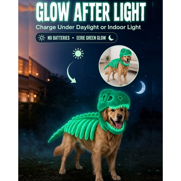 Pet Dinosaur , Soft Plush T-Rex Skeleton Halloween for Dogs,Cosplay Clothes for Small dog and Cats Funny Adorable Glow-in-the-Dark Dino Outfits For Party Family