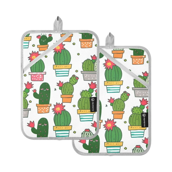 Pot Holders Set of 2 Heat Resistant 338℉ Kitchen Oven Gloves Potholder Cooking Baking Microwave Mitts Cute Cactus