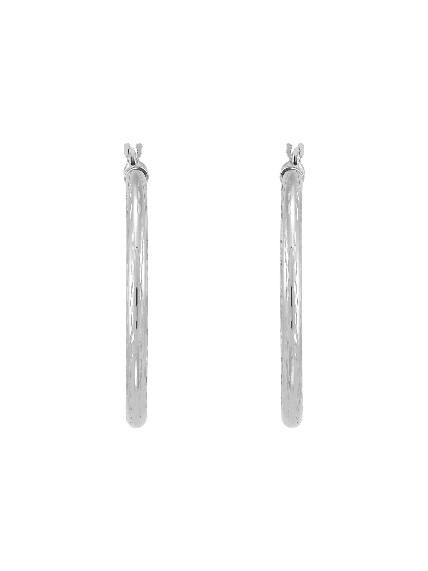 Brilliance Fine Jewelry 10K White Gold Polished and Diamond-Cut Round Tube Hoop Earrings