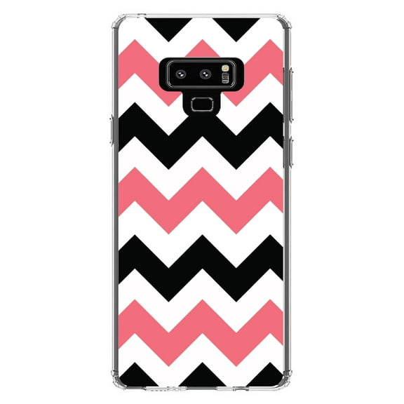 DistinctInk Clear Shockproof Hybrid Case for Samsung Galaxy Note 9 - TPU Bumper, Acrylic Back, Tempered Glass Screen Protector - Black Pink Stripes - Stripes Pattern