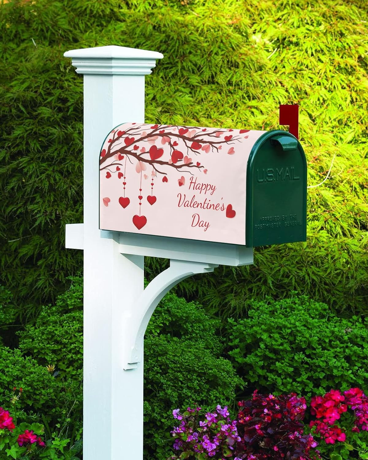 Valentine''s Day Love Heart Tree Mailbox Cover Magnetic Mailbox Wraps, Pink Mailbox Covers Standard Size 18x21 Inch Mail Wrap Post Letter Box Valentines Decoration for Outdoor Gardern Yard