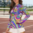 thumbnail image 3 of Yuyamidu Hippie Flowers Women's Quarter Zip Golf Shirt Colorful Floral Long Sleeve Athletic Tennis Shirts Winter Fall Workout Outfits Size 2XL, 3 of 8