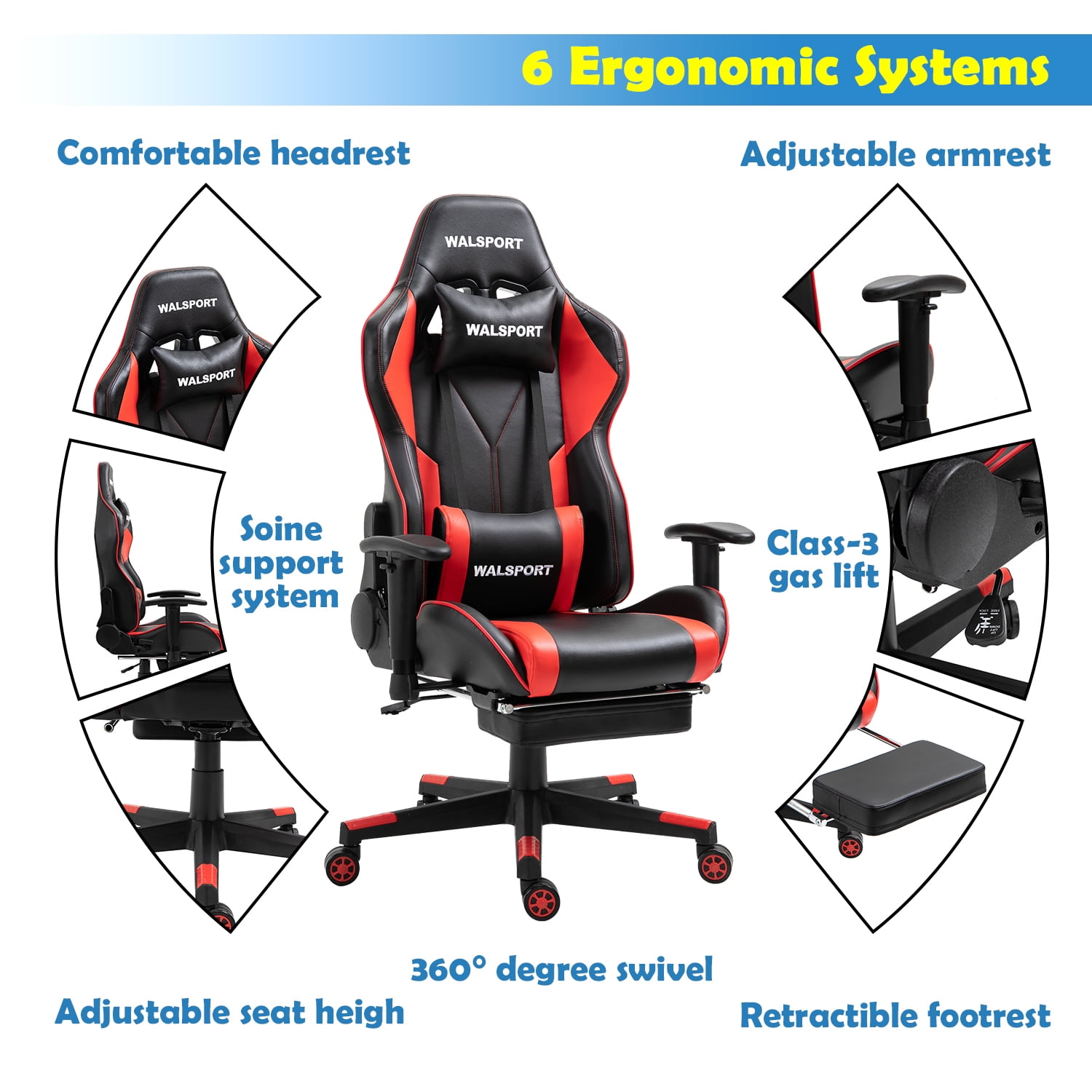 Walsport High-Back Gaming Chair Recliner Racing Office ...