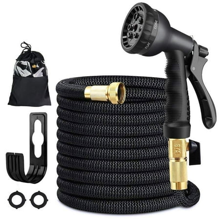 - 50 ft Garden Hose, Expandable Water Hose with 3/4 Solid Brass Fittings, Double Latex Core Wear-Resistant Fabric, 8 Function High Pressure Spray Nozzle Flexible Expanding Hose