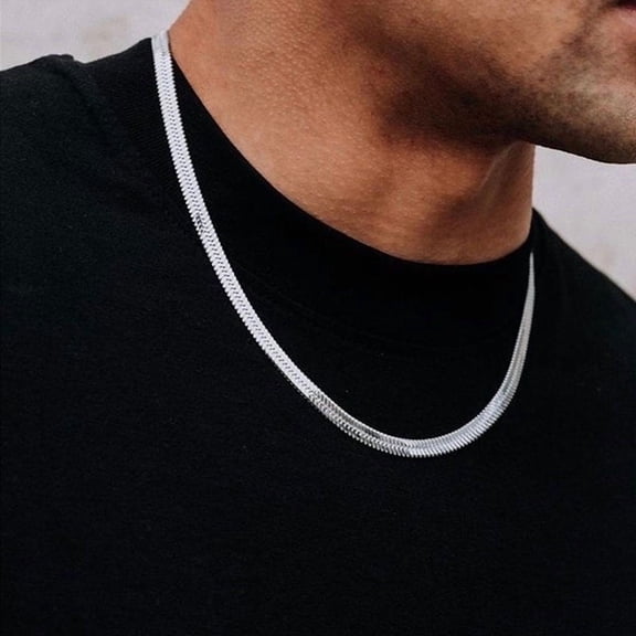 14K White Gold Width 3mm/4mm/5mm Flat Snake Chain Choker Necklaces for Men