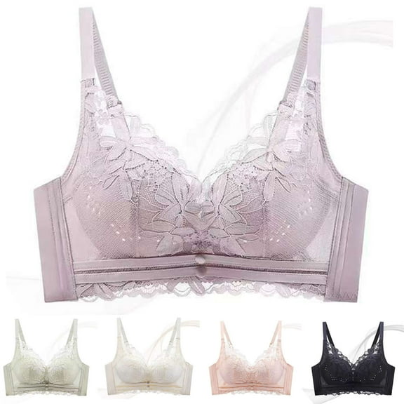 Kmdttou Bras for Women Push-Up Full Coverage Comfort Supportive Bra Thin Solid Color Underwire Gathered French Lace Front Button Bra