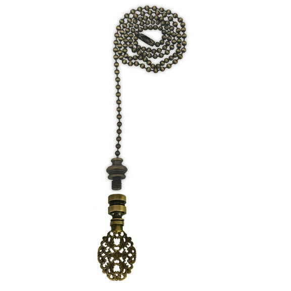 Royal Designs Fan Pull Chain with Oval Filigree Finial – Antique Brass