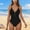 Black, variant on Drses Women's V Neck One Piece Swimsuit - Adjustable Double Straps & Criss Cross Back, Ruched Tummy Control Swimwear with Gold Accents (Sizes S-2XL)