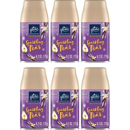 Glade Automatic Spray Refill, Air Freshener for Home and Bathroom, Sparkling Pear, Limited Edition Scent, 6.2 Oz - Pack of 6