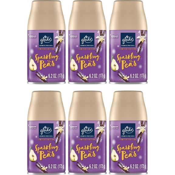 Glade Automatic Spray Refill, Air Freshener for Home and Bathroom, Sparkling Pear, Limited Edition Scent, 6.2 Oz - Pack of 6