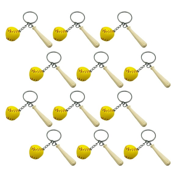 12pcs Wooden Bat Baseball Keyring Baseball Sports Keychain Party Favor Baseball Keychain