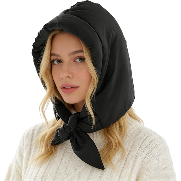 Kukuzhu Women Winter Down Trapper Hat Hooded Scarf Beanie One Piece Trooper Cap Windproof Warm Earflap Hat with Chin Strap