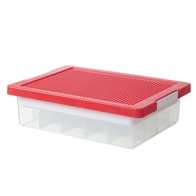 Moyic Caja de almacenamiento de bloques de construcción para niños, ahorro de espacio de plástico, caja de 2 capas de partículas grandes/pequeñas, Almacenamiento y organización del hogar Rojo Moyic HA080043-01
