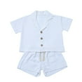thumbnail image 2 of Esaierr Newborn Baby Boys Summer Shorts 2PCS Outfits Solid Color Button-Down Shirt Shorts Set Cotton Linen Clothes for 6 Months-3 Years, 2 of 9
