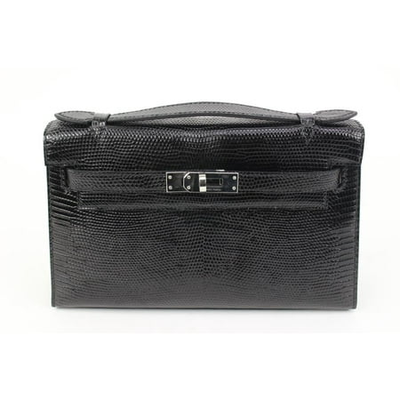 Hermès 2021 Black Lizard Kelly Pochette Mini Handbag 49h325s
