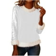 thumbnail image 2 of Mifsaly Womens Sequin Top Christmas Glitter Raglan Long Sleeve Pullover Sweater Crewneck Cuffs Casual Sparkle Sweatshirt 2025 Holiday Festival Party Xmas Blouse, 2 of 6