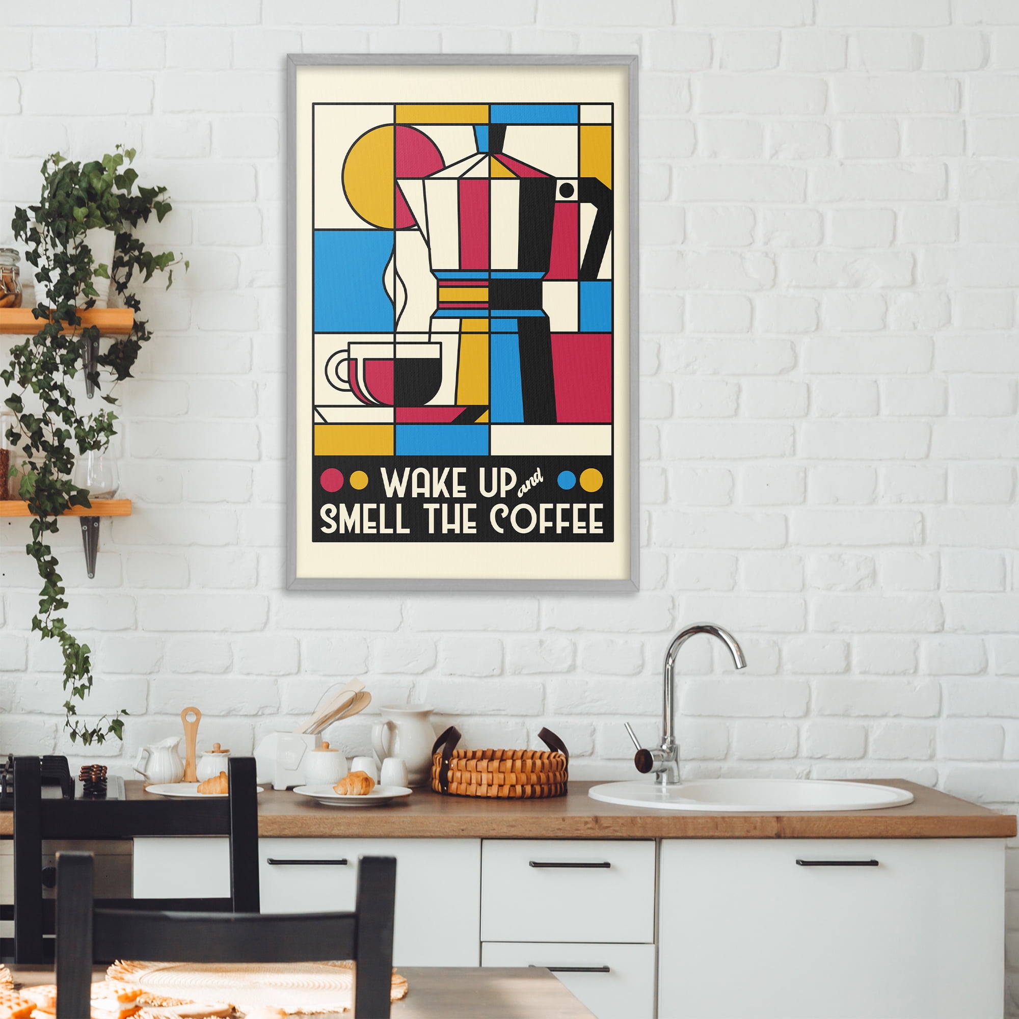 Stupell Industries Retro Wake Up & Smell Coffee Gray Framed Giclee Art, design by Tobe Fonseca
