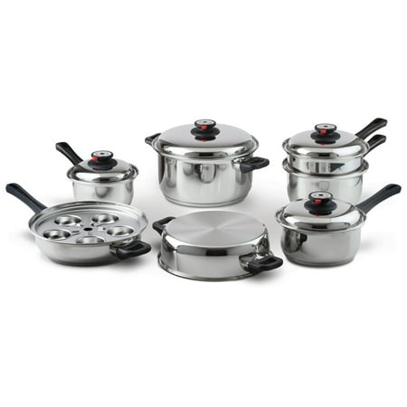 

Maxam 9-Element Waterless Cookware Set Durable Stainless Steel Construction with Heat and Cold Resistant Handles 17-Pieces