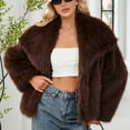 thumbnail image 3 of 2025 Women's Faux Fur Coat Fluffy Faux Fur Jacket Long Sleeve Lapel Furry Winter Jackets Shaggy Parka Short Coats, 3 of 8