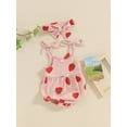 thumbnail image 4 of Musuos Baby Girl Cute Summer Clothes Outfits 3 6 12 18 24Months Strawberry Print Bandage Sleeveless Romper and Headband Set, 4 of 9