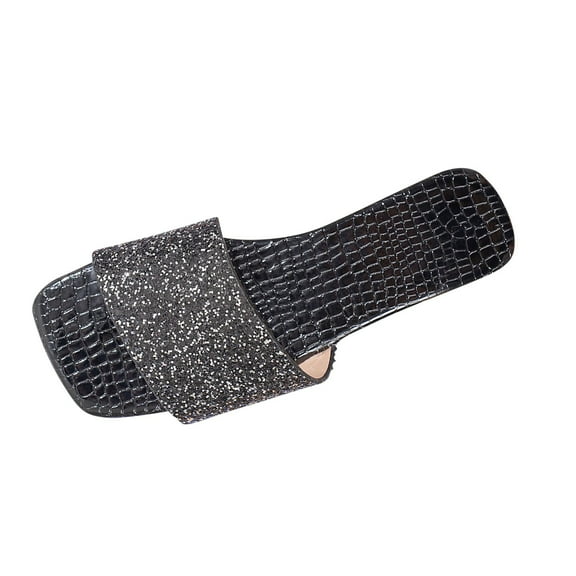 Black Ladies Casual Summer Flat Slippers With Rhinestone Beads For Everyday Use Comfortable And Lightweight For Indoor Outdoor Activities