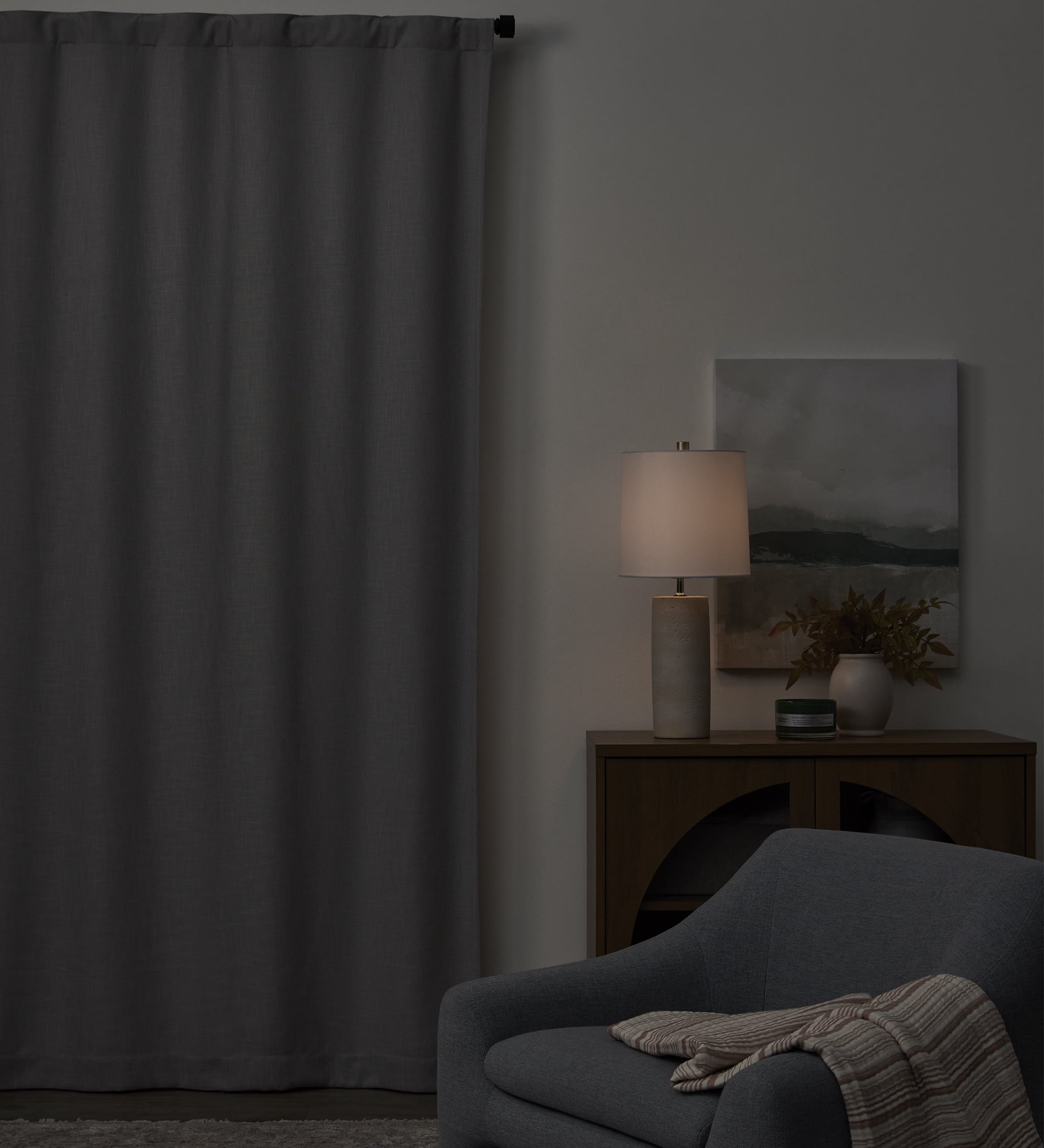 Better Homes & Gardens 100% Blackout Linen Blend Single Curtain, 50x95, Soft Silver