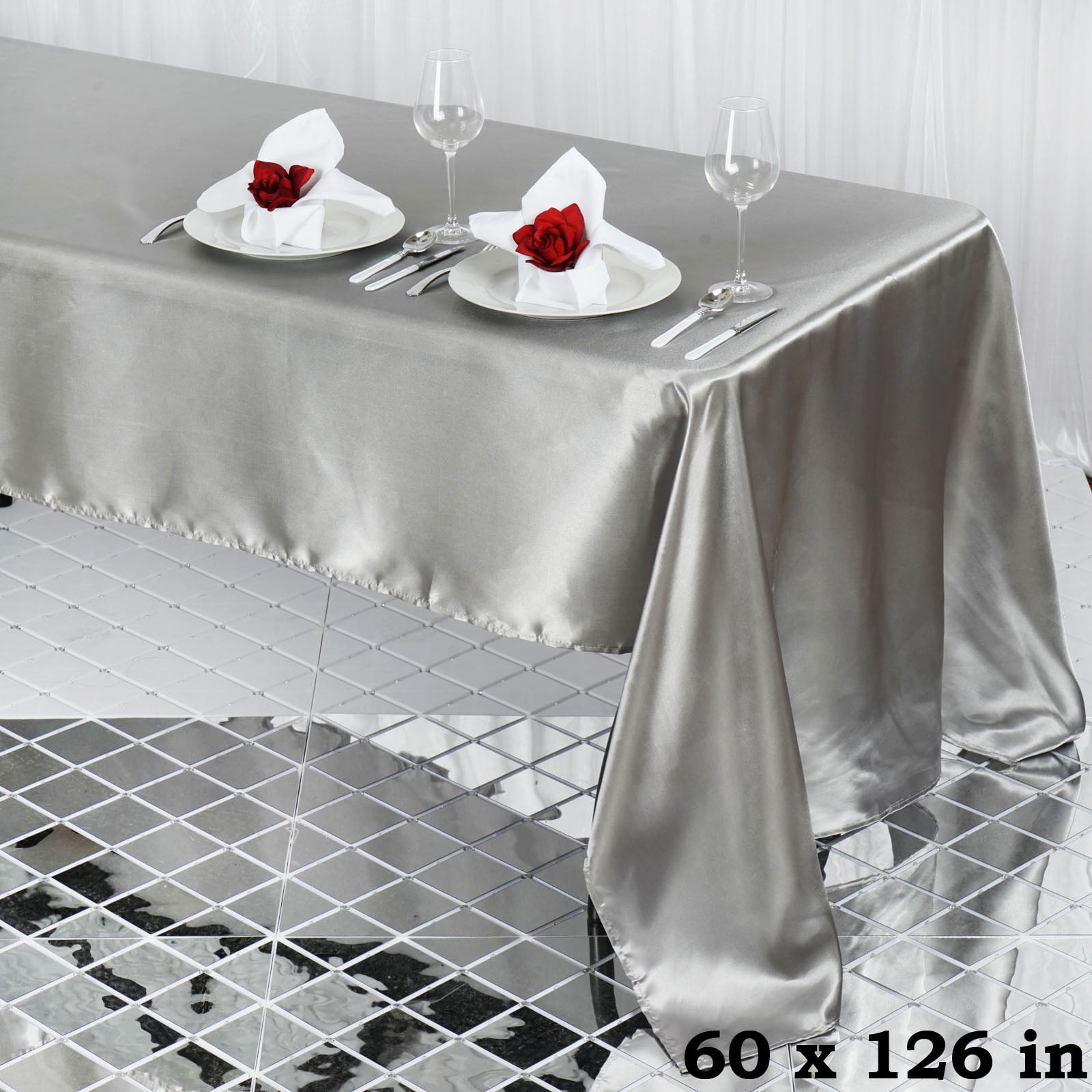 BalsaCircle 60" x 126" Satin Rectangular Tablecloth Silver Dining Table