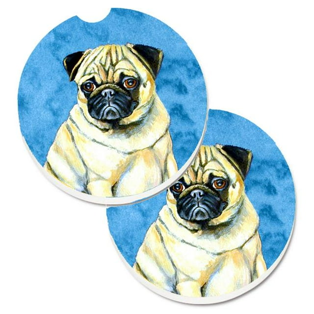 Blue Pug Set of 2 Cup Holder Car Coaster