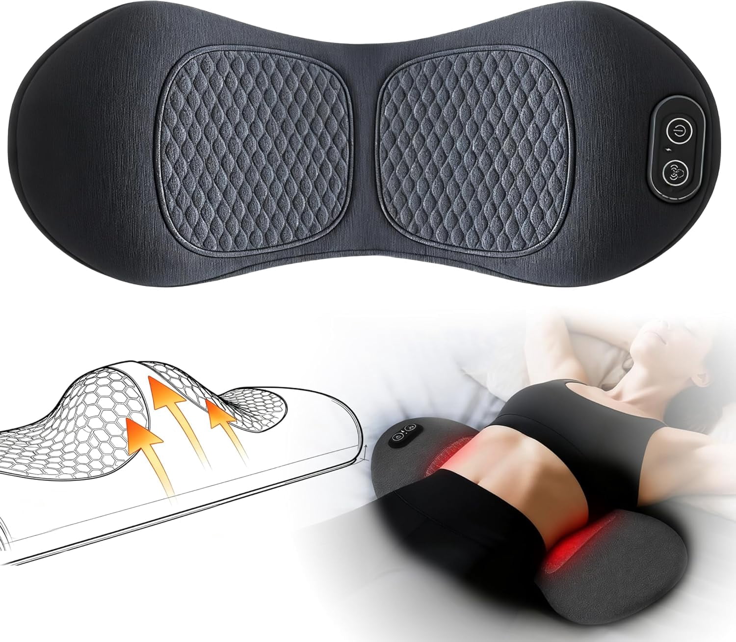 Smooth Triple Fusion Back Massager, 2026 Upgrade Electric 3 in 1 Lumbar Pillow for Bed and Chair, Back Massager with Vibration and Traction for Back and Neck and Shoulder