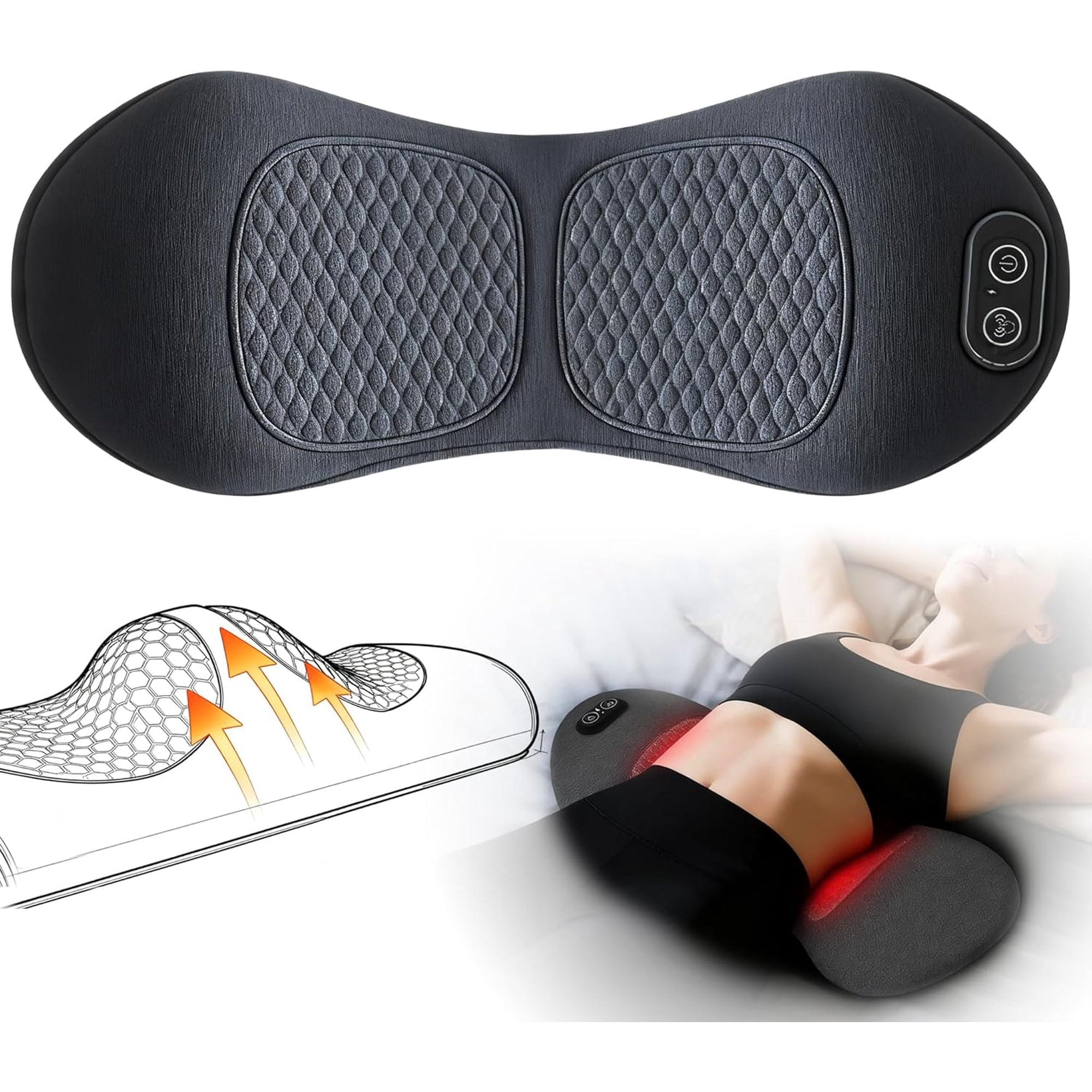 Electric 3 in 1 Back Massager with Heat, Traction and Vibration, Deep Tissue Back and Waist Massager for Neck, Shoulder and Lower Back Relaxation
