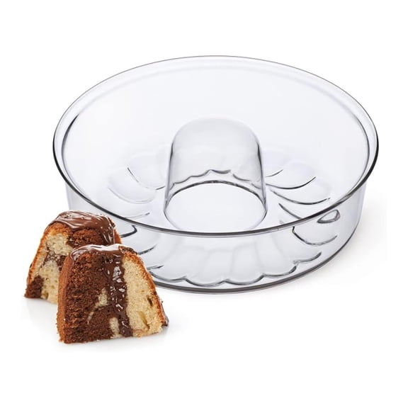 Clear Glass Shallow (4.75”) Bundt Pan | Heat, Cold, and Shock Proof, Holds 2.1 Quarts (8.4 Cups), Made in Europe