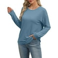 thumbnail image 7 of Ribbed Knit Tops Long Sleeve Womens Casual Comfy Blouses Plain Pullover Sweatshirt Fall Sweaters Loose Fit (L, Navy), 7 of 7