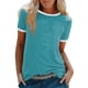 thumbnail image 1 of Top de manga corta con cuello redondo y ribete blanco de verano para mujer - Suéter holgado, poliéster/spandex, informal - Tallas S-XXXXXL, 1 of 4