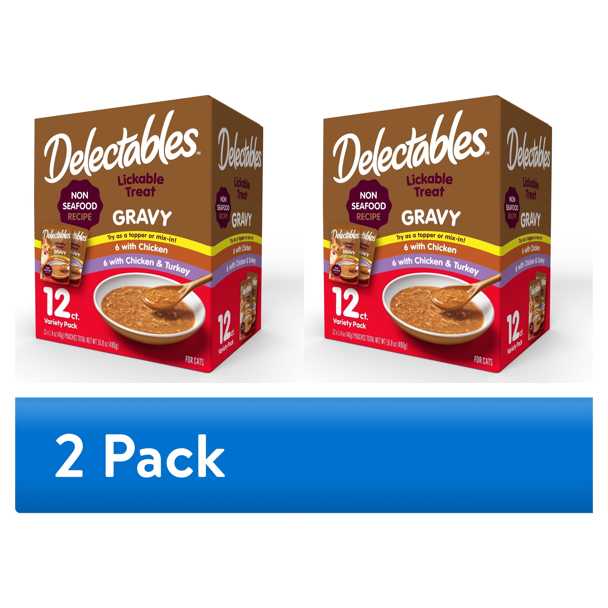 (2 pack) Hartz Delectables Gravy Lickable Wet Cat Treats Variety Pack, 12 Count