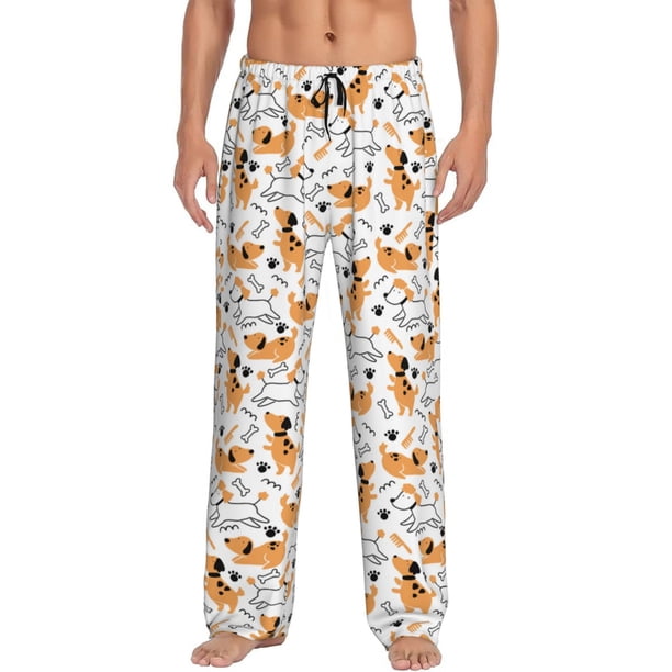 Fotbe Cute Dog Pantalones de Pijama para Hombre, Pantalones de Dormir, Pantalones de Casa con Cintura Ajustable y Bolsillos-Small