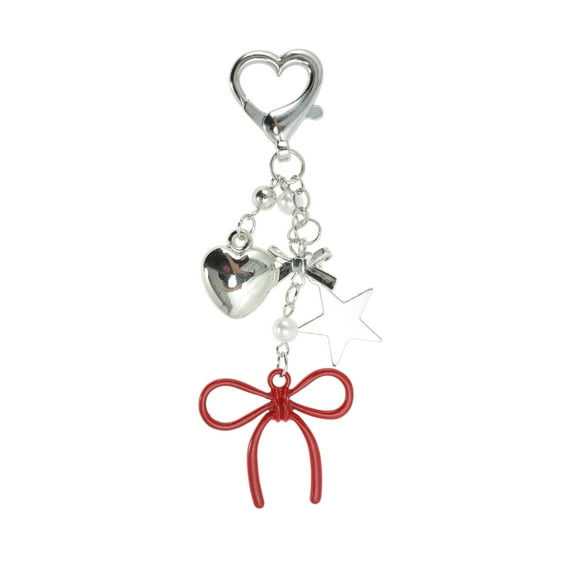 Unique Bargains 1 Pc Fashionable Bow Heart Stars Handbag Charm Decorative Keychain Silver Tone