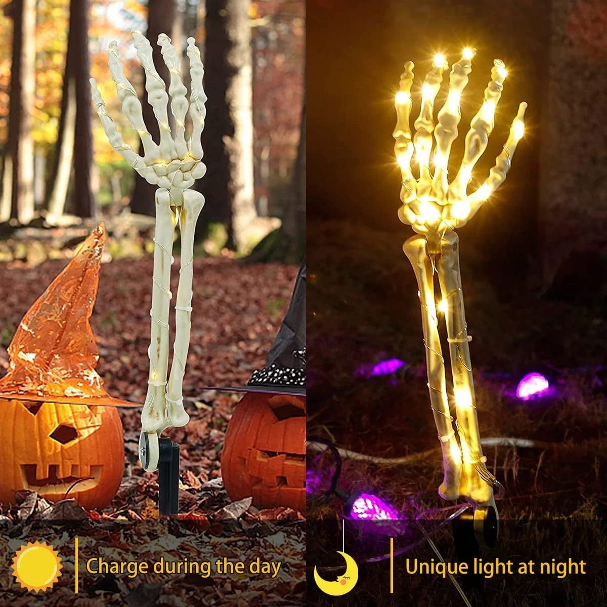 Solar Halloween Skeleton Skull Hand Lights, 40LEDs Hands 8 Mode String Lights, Plastic Scary Halloween Party Props Decoration Outdoor
