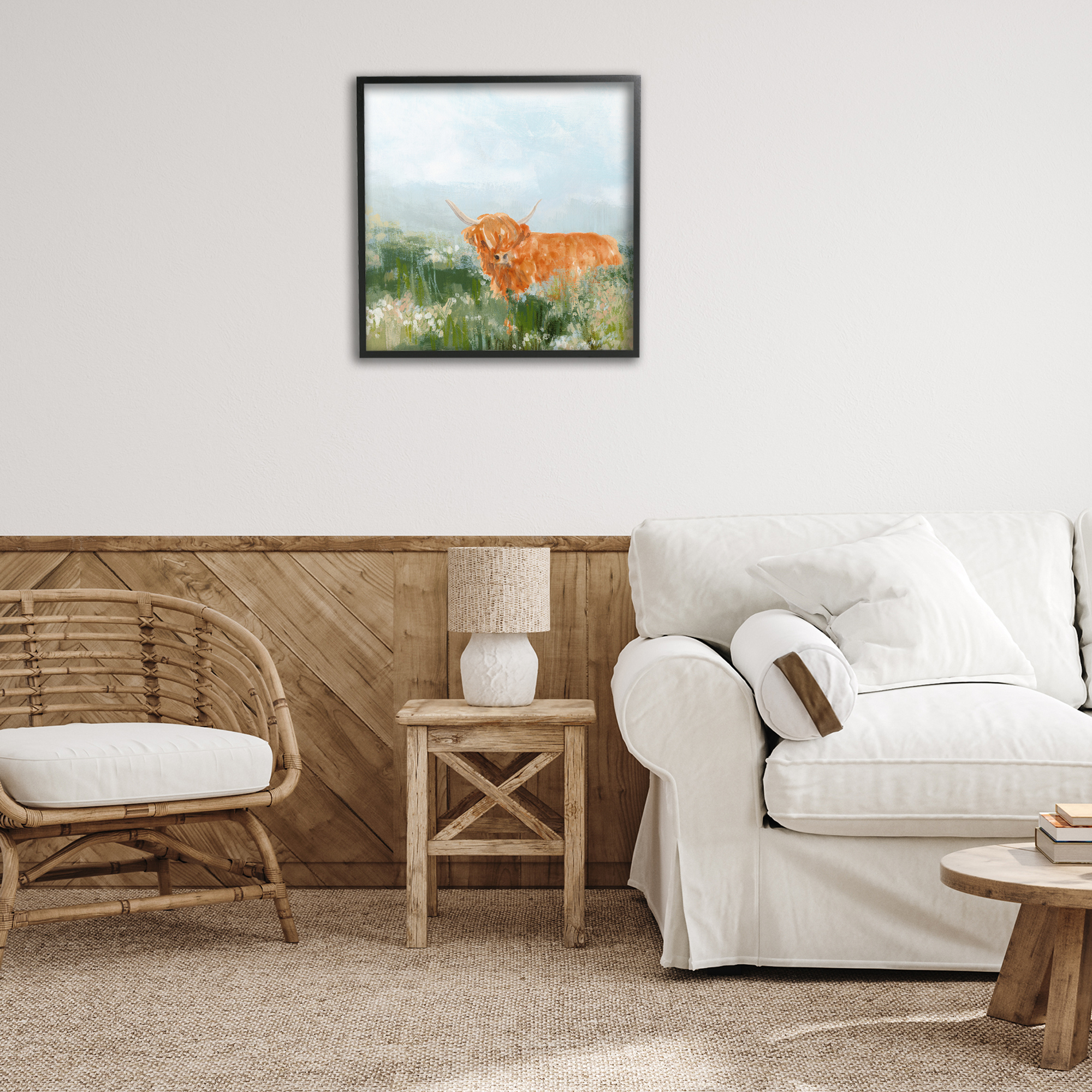 Stupell Industries Highland Cattle Abstraction Animals & Insects Painting Black Framed Art Print Wall Art, 24 x 24