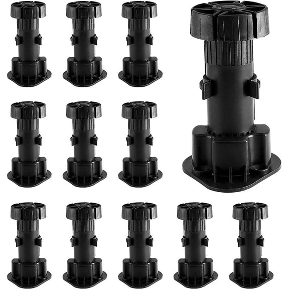 12 Pack Black Cabinet Leveler Legs, Adjustable Furniture Legs, Adjusts from 3-4/5" to 5“, Replacement Leg for Sofa, Couch, Chair & Cabinets