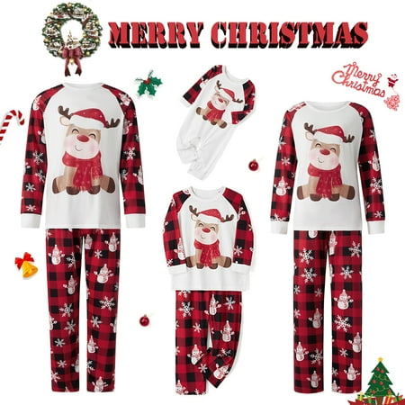 

Christmas Family Matching Pajamas Sets Elk Print Tops Plaid Pants Xmas Holiday Sleepwear Loungewear Jammies Pjs Outfit