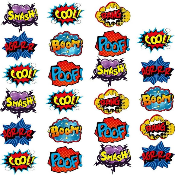 120PCS Hero Themed Party Decorations, Hero Sign Cutouts Theme Party Signs Paper Cardboard Cutouts for Hero Theme Party