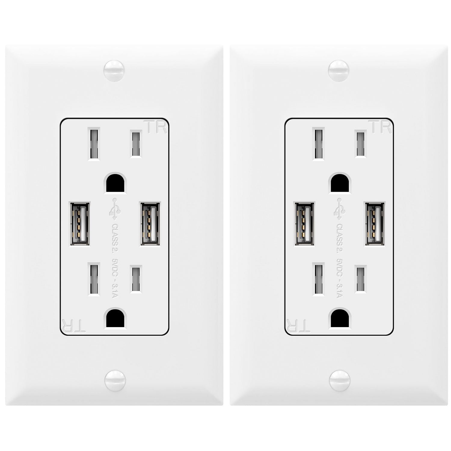 USB Wall Outlet LG 15A TR Receptacle White Compatible Samsung Galaxy S9//S8//S7//S6 for iPhone XS//MAX//XR//X//8//7//6s//Plus iPad TOPGREENER 3.1A USB Outlet HTC and more 2-Pack Note9//8//7 and more
