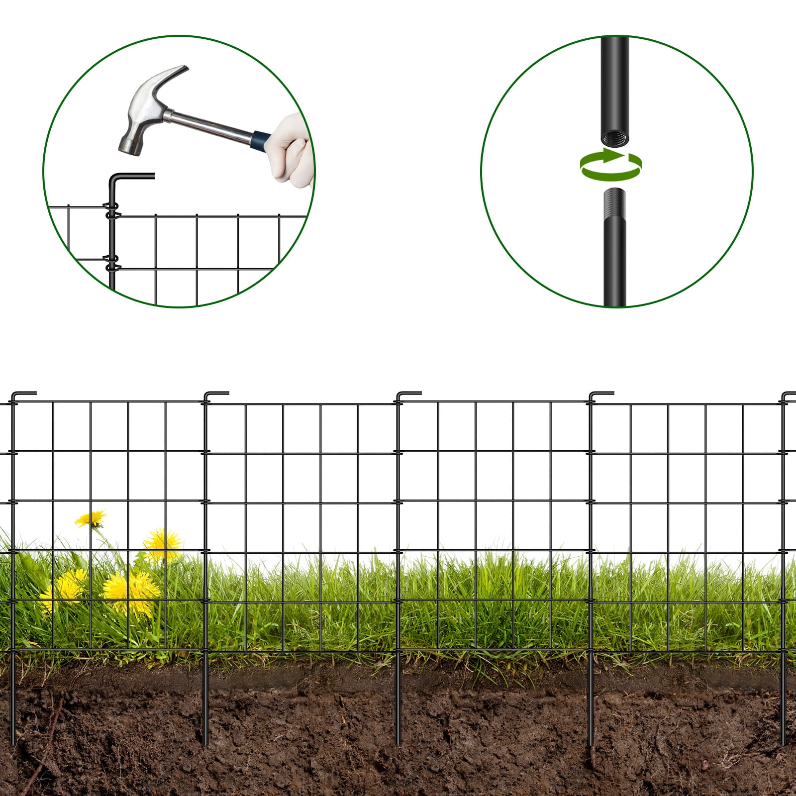 23.2" (H) x 10FT (L) Metal Decorative Garden Fence Outdoor Patio Barrier Raised Black