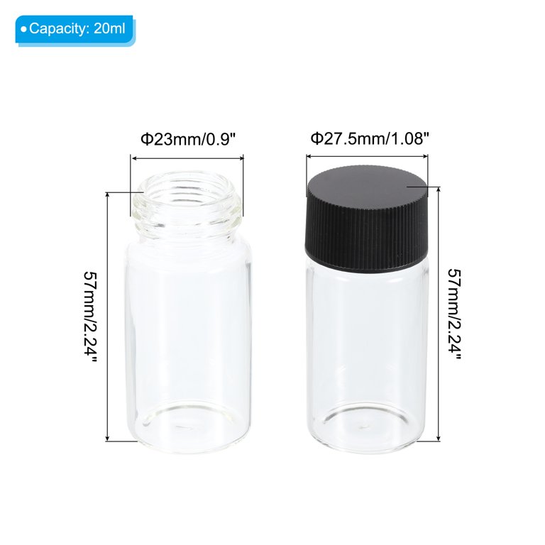 Uxcell 20mL Media Storage Bottle, 15 Pack Reagent Media Bottle Glass Bottles  with Plastic Screw Cap for Lab, Clear 