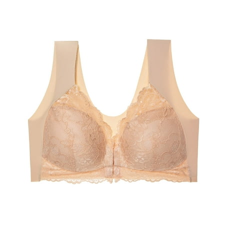 Ndbuld Bras for Women Bras for Women No Underwire Women s Plus Size Lace Front Opening Bra without Steel Ring Seamless Gathering Thin and Beautiful Back Underwear Deal of The Week M-8XL XXXXL Beige