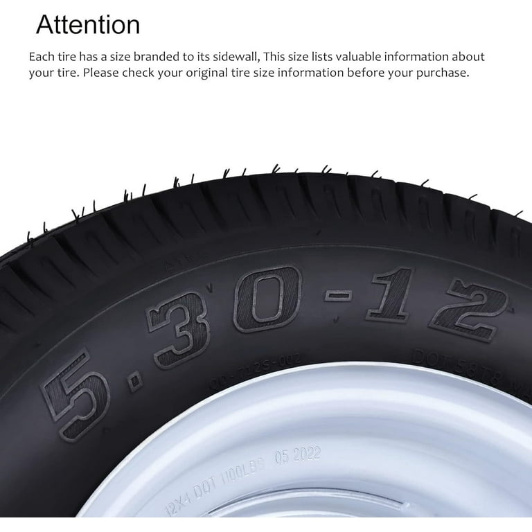 2-Pack Trailer Tires On Rims – 5.30-12 6PR – 4 Lug On 4” – Black Wheels – Garvee