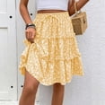 thumbnail image 2 of Morttic Women's Floral Print Ruffle Hem A-Line Mini Skirt – Drawstring Elastic Waist, Tiered Flowy Seaside Vacation Wear Yellow，S, 2 of 4